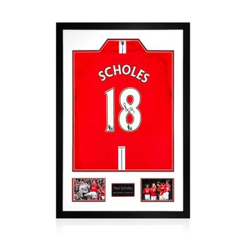 Paul Scholes MUFC Premier League Signed Framed Shirt, including 2 Photos