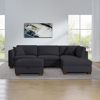 Thomasville Walsen Blue Fabric Corner Sofa with Storage Ottoman, Right Hand Facing