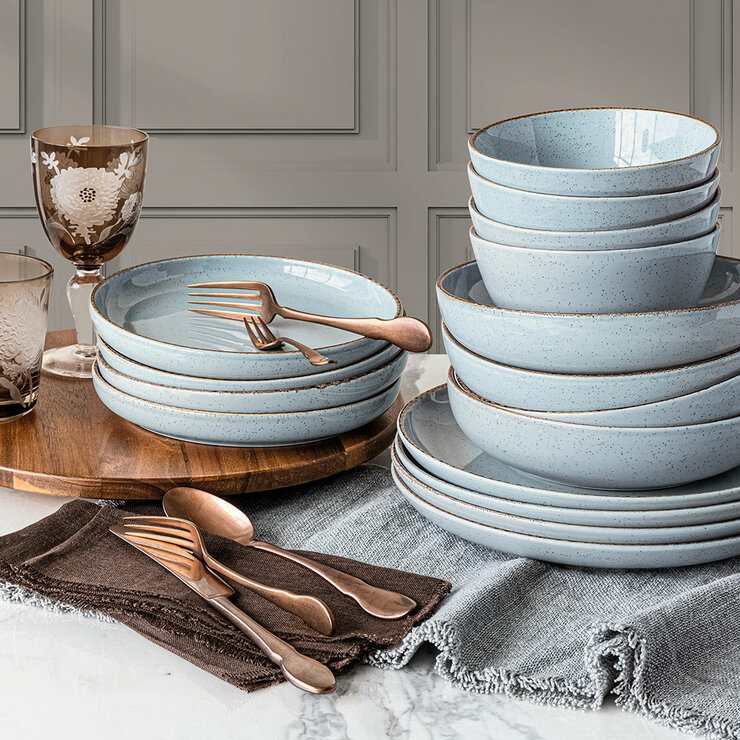 Over & Back Stoneware Dinnerware Set, 16 Piece in 2 Colours Over & Back Stoneware Dinnerware Set, 16 Piece in 2 Colours