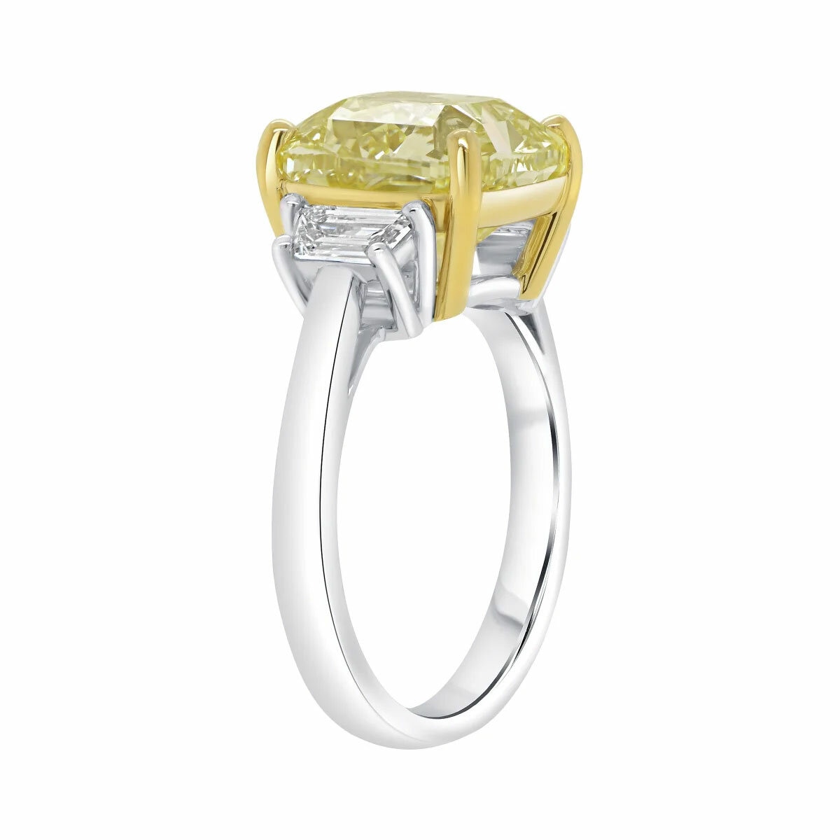 7.61ctw Cushion Cut Fancy Intense Yellow Diamond Three Stone Ring, Platinum 7.61ctw Cushion Cut Fancy Intense Yellow Diamond Three Stone Ring, Platinum