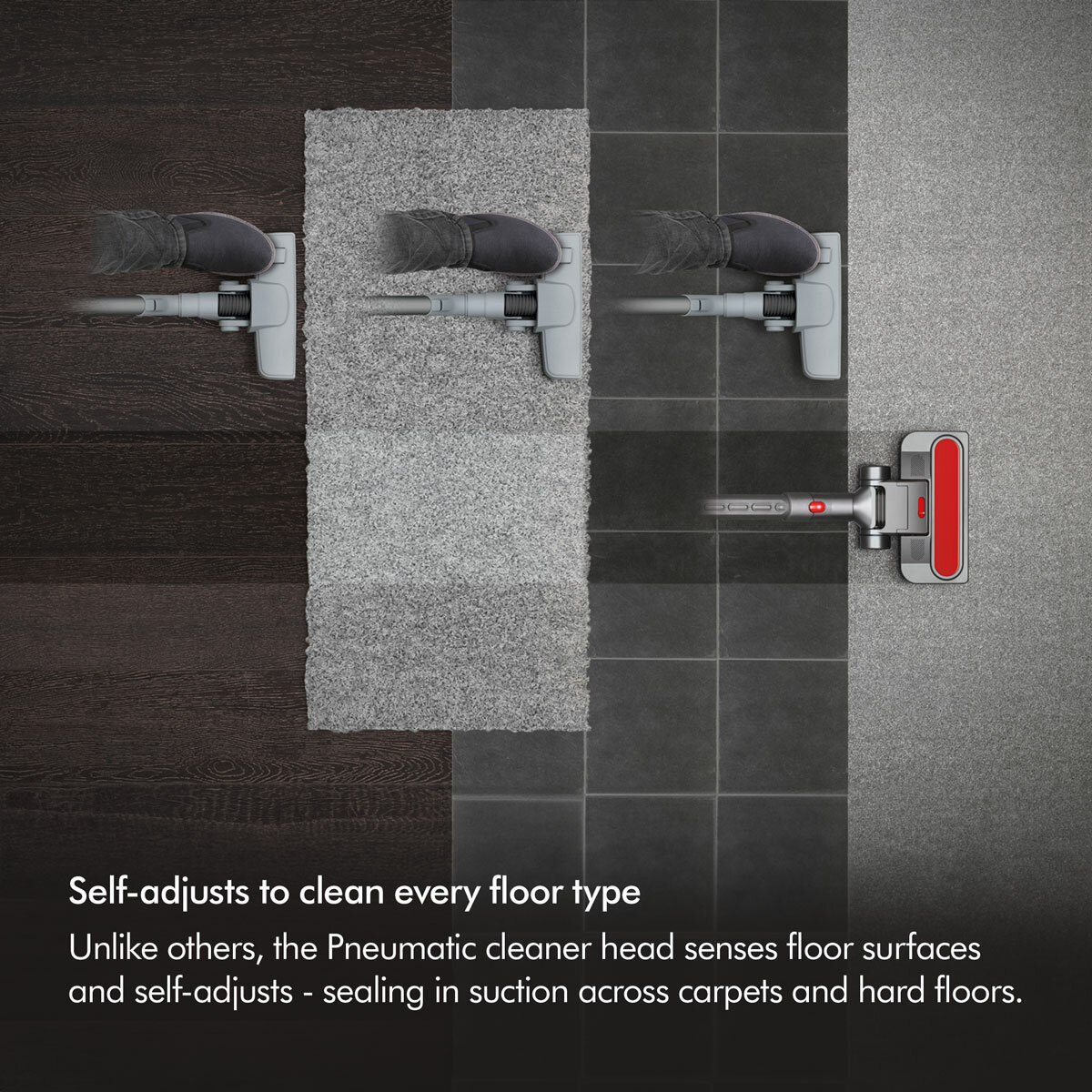 Lifestyle image of Dyson Big Ball Animal 2  with self adjusting to clean every floor type