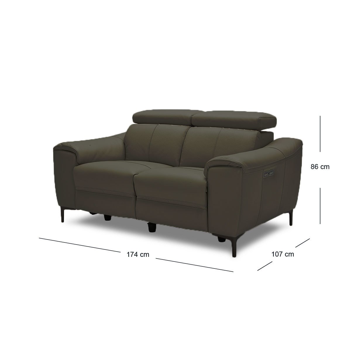 Kuka Warren 2 Seater Dark Grey Leather Power Reclining Sofa Costco UK