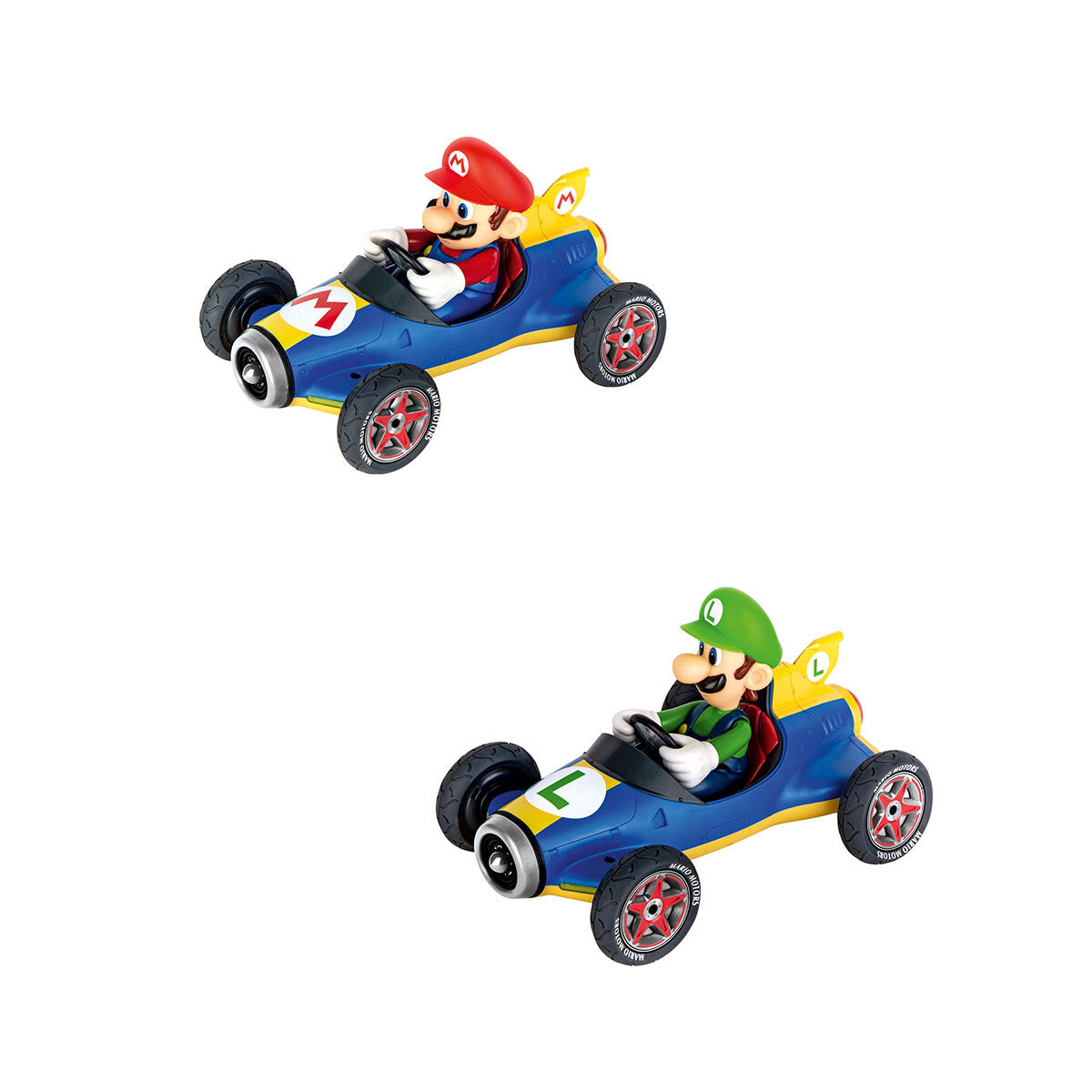 Mario Kart mario and luigi RC cars twin pack on white background