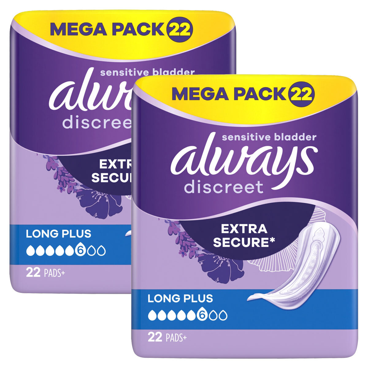 Always Discreet Long Plus Pads, 2 x 22 Pack