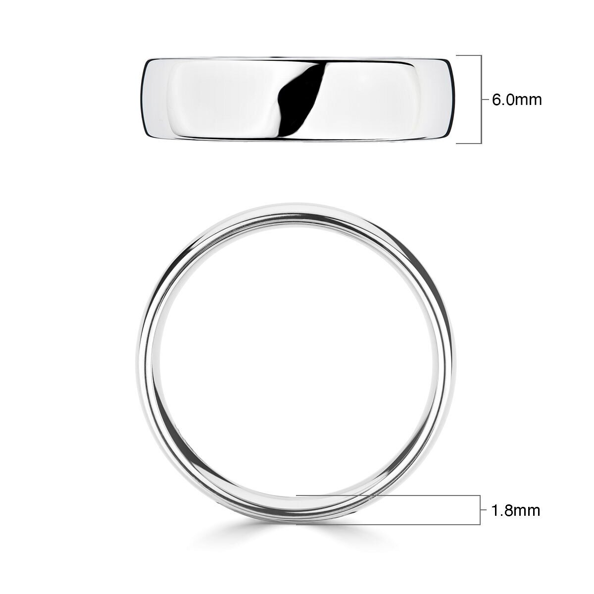 6.0mm Basic Court Wedding band. 18ct White Gold