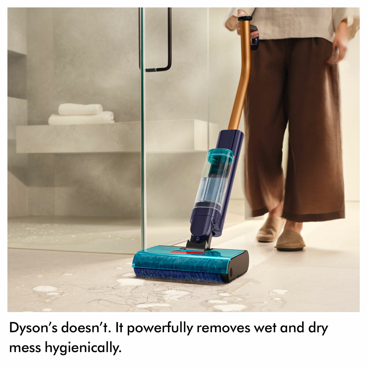 Lifestyle image of Dyson Clean+Wash Hygiene hard floor cleaner removes wet and dry mess hygienically