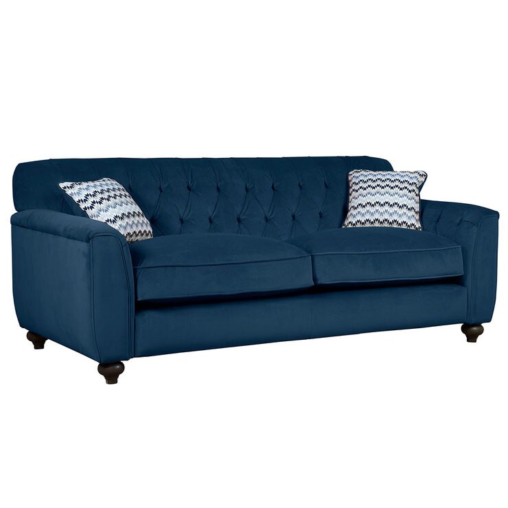 Avante Button Back 4 Seater Velvet Sofa with 2 Accent Pillows, Indigo