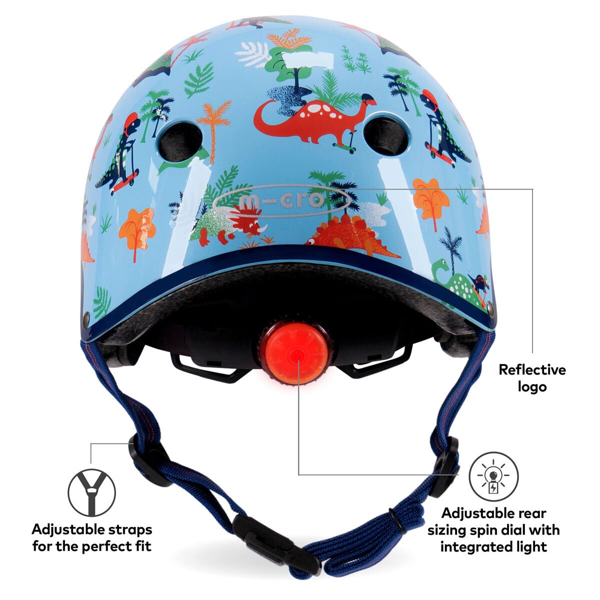 Micro Mini 2 Grow 4 in 1 Blue Scooter with Medium Dino Helmet and Blue Bell (12+ Months)