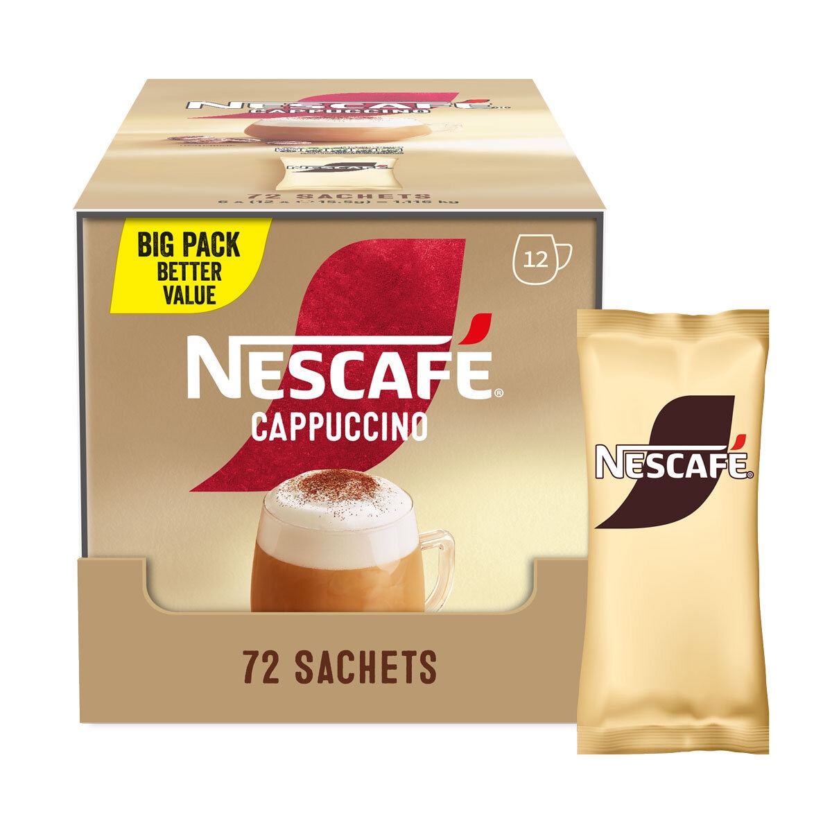 Nescafe Cappuccino Unsweetened Sachets, 72 x 18g