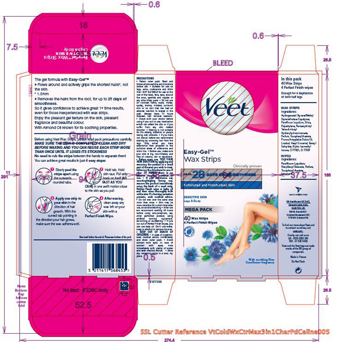 Veet Body and Leg Cold Wax Strips, 3 x 40 Pack Costco UK
