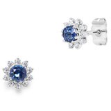 Round Cut Blue Sapphire & 0.24ctw Diamond Earrings, 18ct White Gold