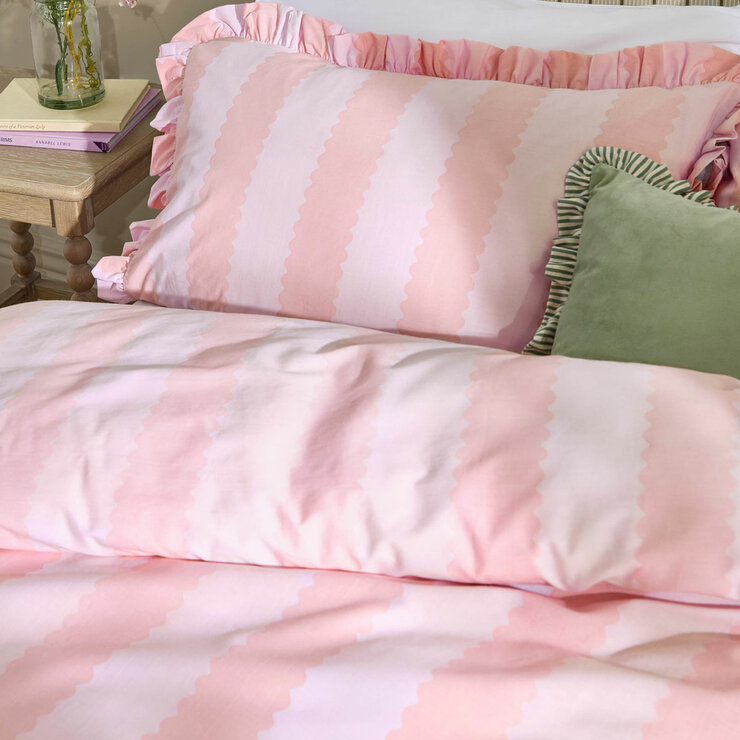 Wylder Birdie Raspberry Stripe Duvet Cover Set