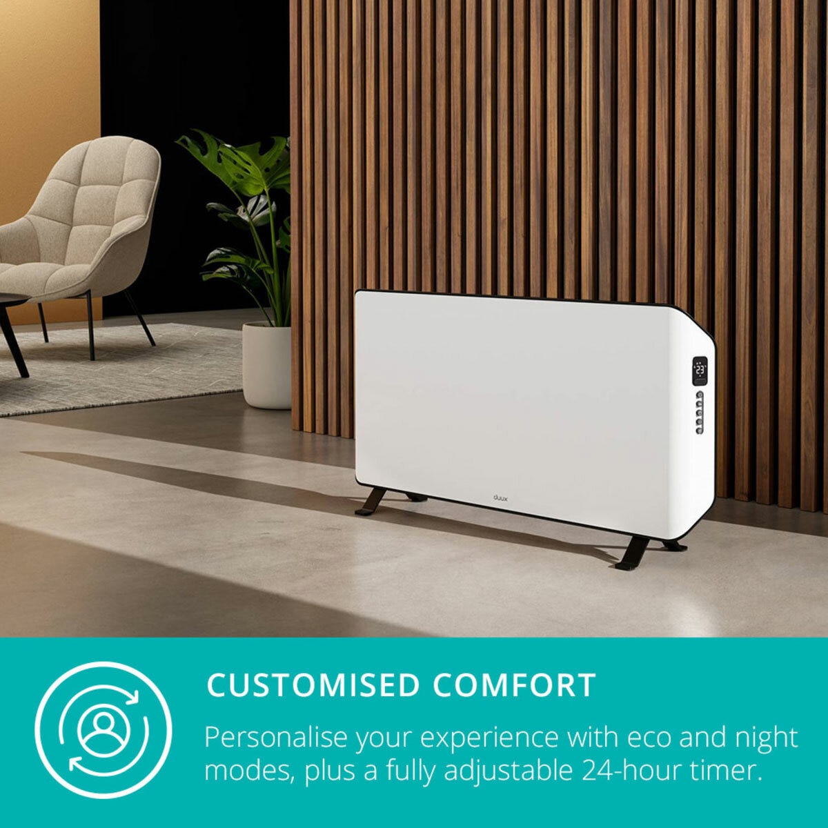 Lifestyle image of Edge 1000 Smart Convector Heater Gen 2 with customised comfort with eco and night modes with 24 hour timer Lifestyle image of Edge 1000 Smart Convector Heater Gen 2 with customised comfort with eco and night modes with 24 hour timer