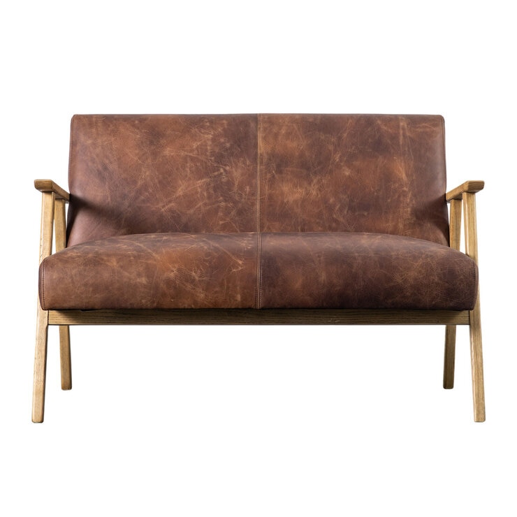 Gallery Neyland Brown Leather 2 Seater Sofa