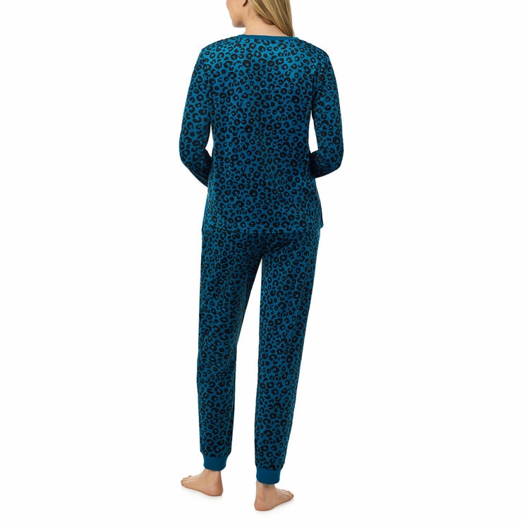 Jane & Bleecker Women's Silky Plush Pyjama Set in Teal Animal
