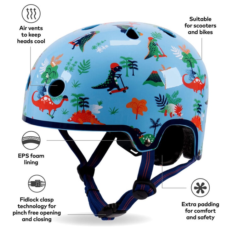 Micro Mini Foldable Navy Scooter with Dino Helmet and Blue Bell (2+ Years)