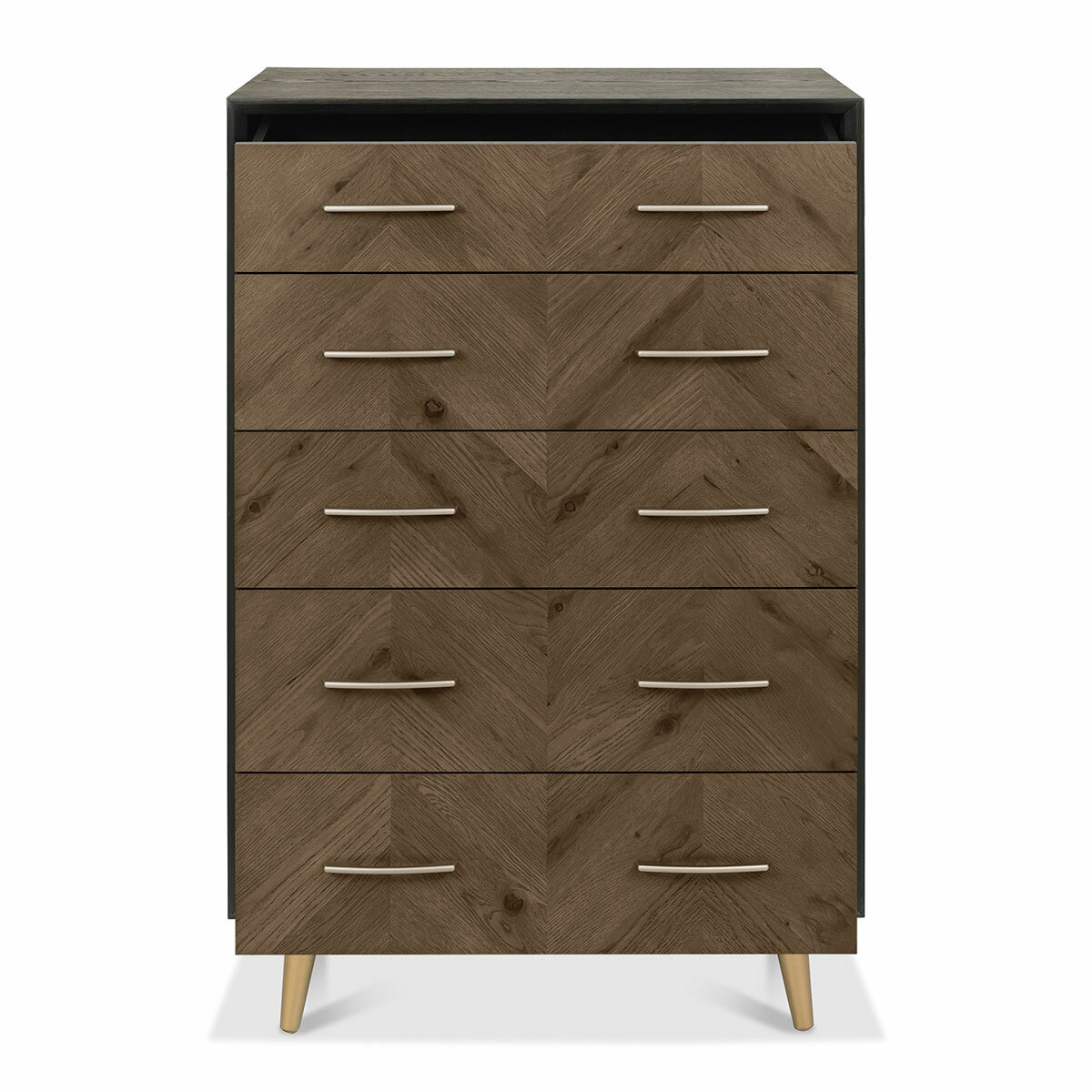 Bentley Designs Sienna Fumed Oak & Peppercorn 5 Drawer Chest of Drawers