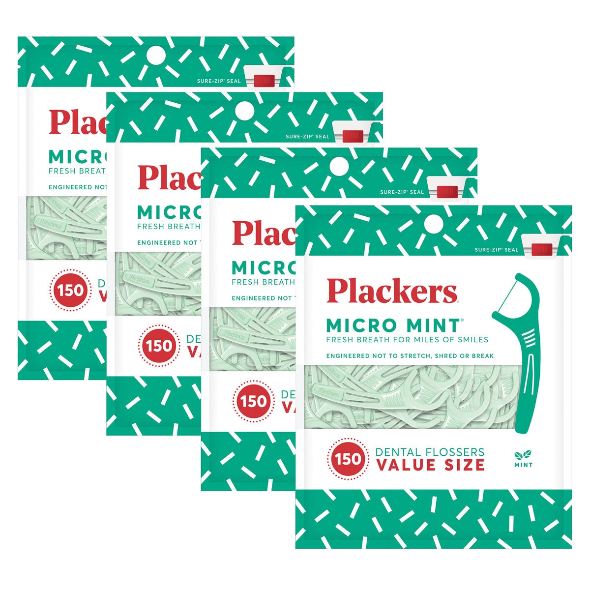Plackers Micro Mint Flossers, 4 x 150 Pack