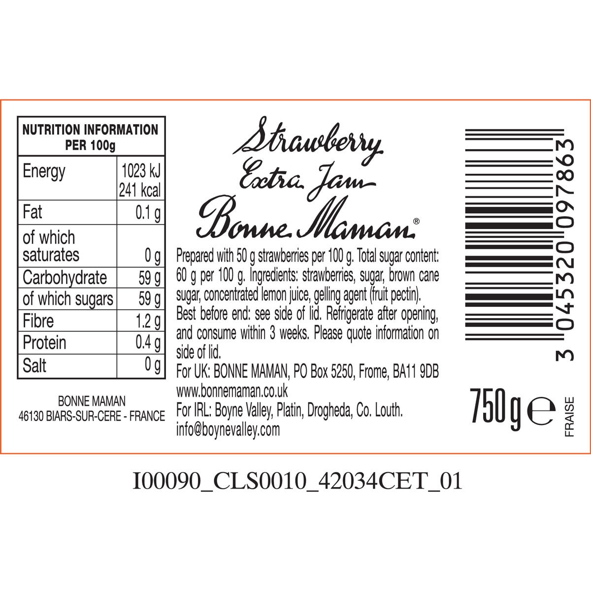 Bonne Maman Strawberry Preserves, 750g