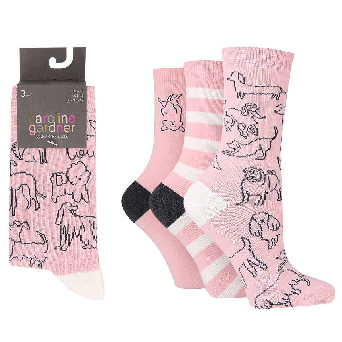 Caroline Gardner Ladies Crew Sock 6 Pack in Pink