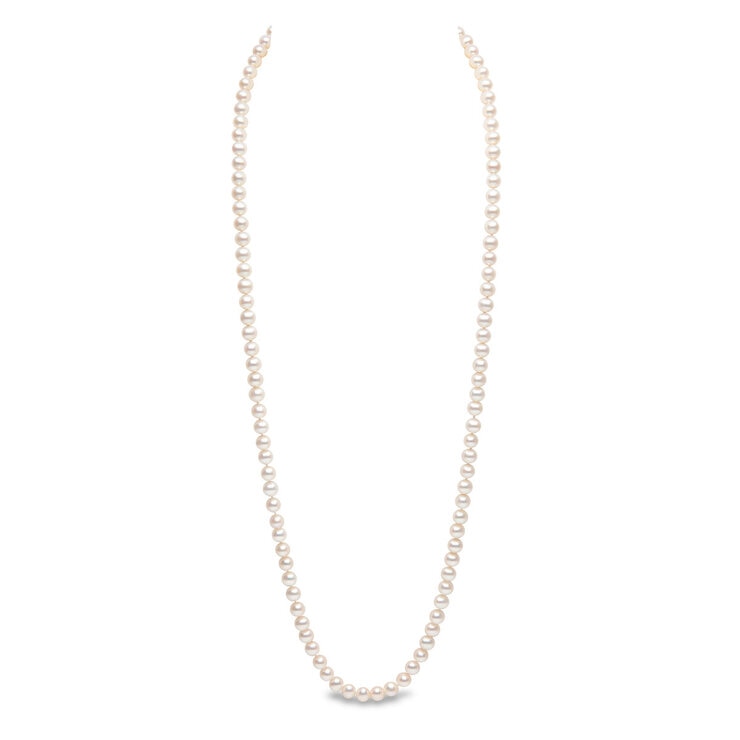 7-7.5mm Cultured Freshwater White Pearl Necklace, 18ct Yellow Gold 7-7.5mm Cultured Freshwater White Pearl Necklace, 18ct Yellow Gold