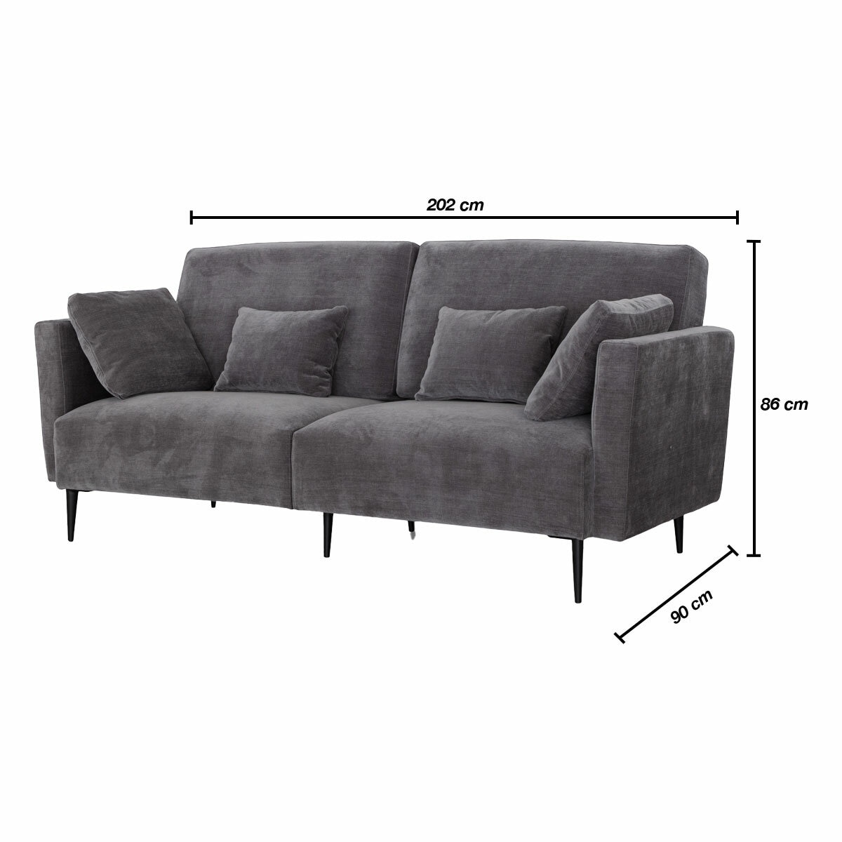 MOONAP Monroe Dark Grey Fabric 3 Seater Sofa