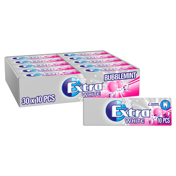 Wrigley's Extra White Bubblemint Chewing Gum, 30 x 10 Pack