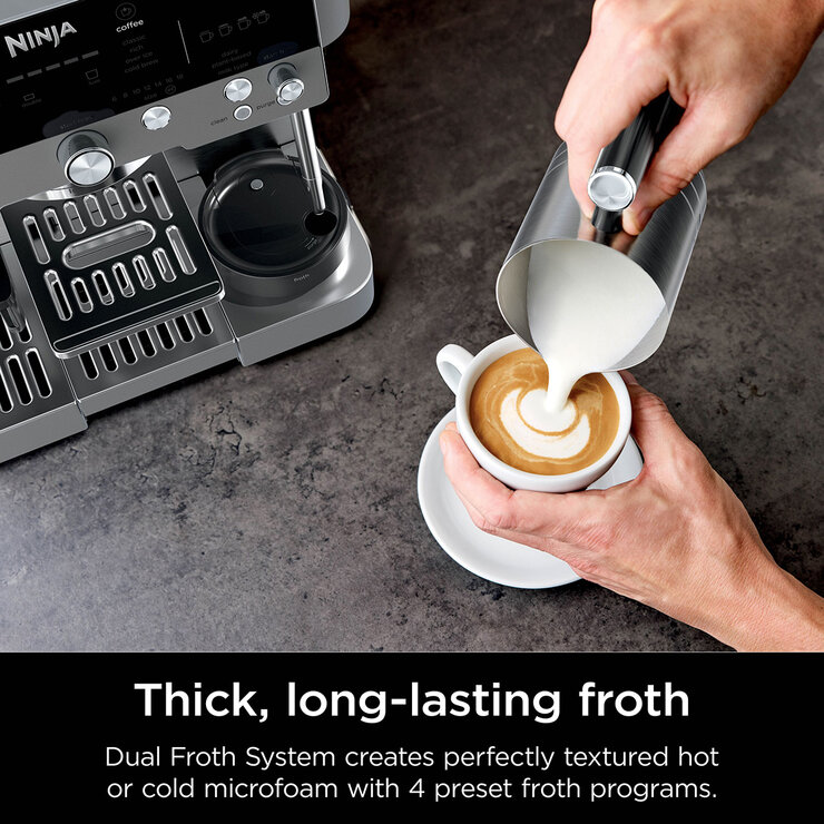 Lifestyle image of Ninja Luxe Café Premier Espresso Machine with 4 preset froth programs