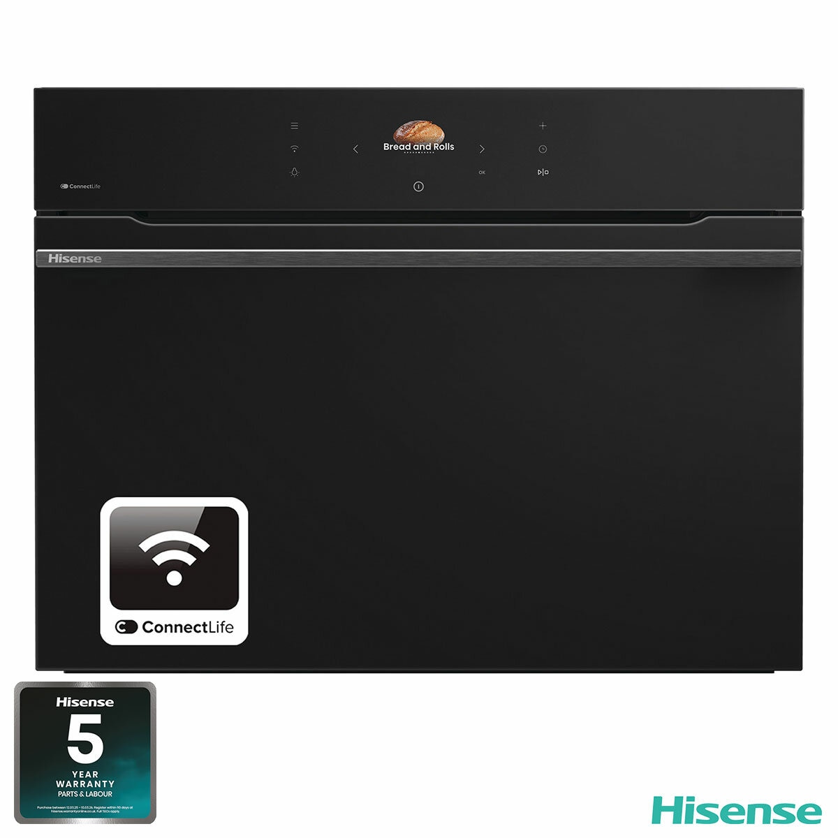 Hisense Hi8 BlackLine BIM4AH8UKWF Built In Electric Single Oven with Microwave, in Jet Black