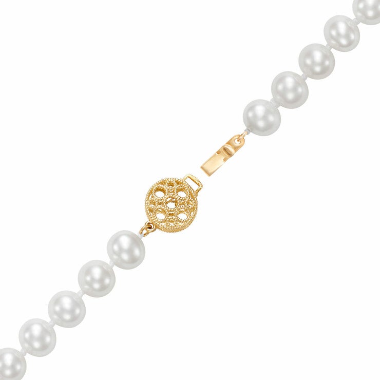 7-7.5mm Freshwater White Pearl Circle Clasp Bracelet, 14ct Yellow Gold 7-7.5mm Freshwater White Pearl Circle Clasp Bracelet, 14ct Yellow Gold