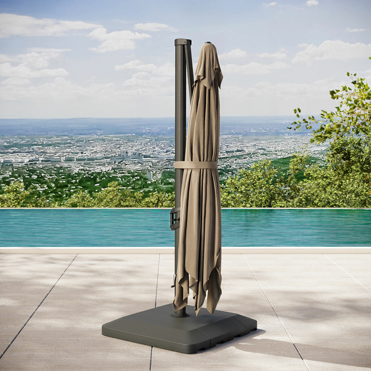 Seasons Sentry 10 x 13ft (3 x 3.9m) Rectangular Cantilever Umbrella with Base in Beige Seasons Sentry 10 x 13ft (3 x 3.9m) Rectangular Cantilever Umbrella with Base in Beige