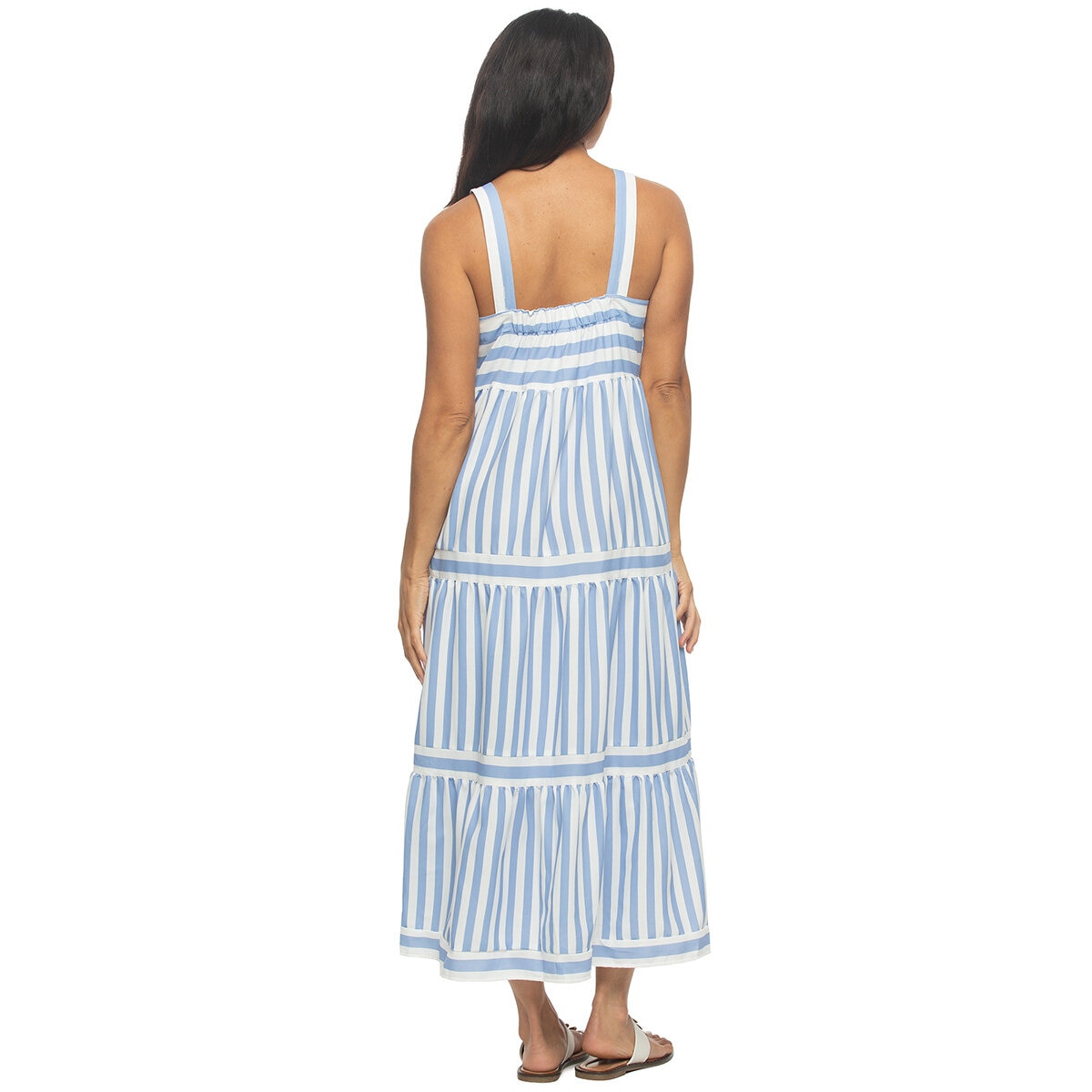Jezebel Ladies Tiered Dress in Light Blue Stripe Jezebel Ladies Tiered Dress in Light Blue Stripe