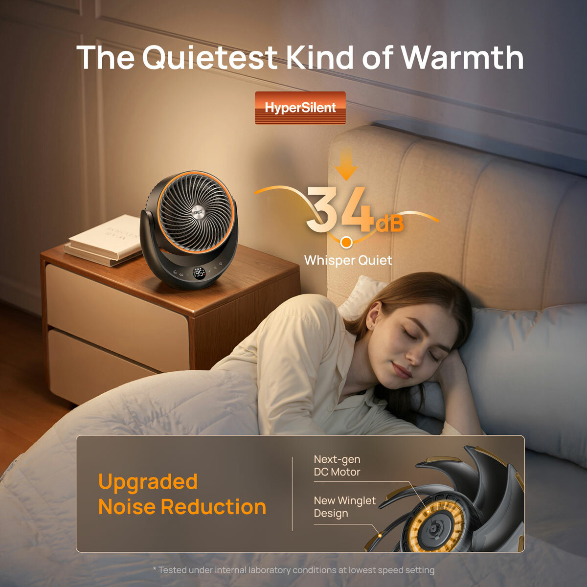 Lifestyle image of Dreo Whole Room Heater and Circulator showing noise reduction