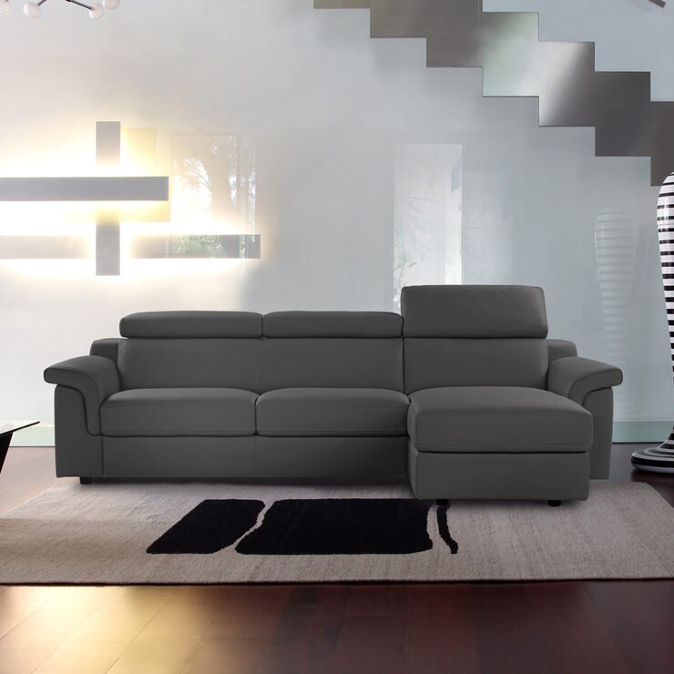 Calia Italia Bellagio Grey Italian Leather Sofa Chaise Costco UK