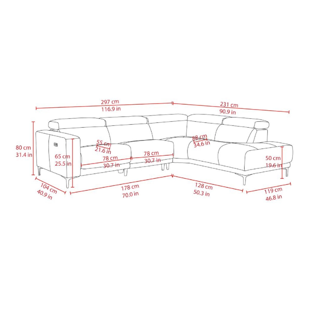 Gilman Creek Redland Leather Reclining Sectional Sofa with Adjustable