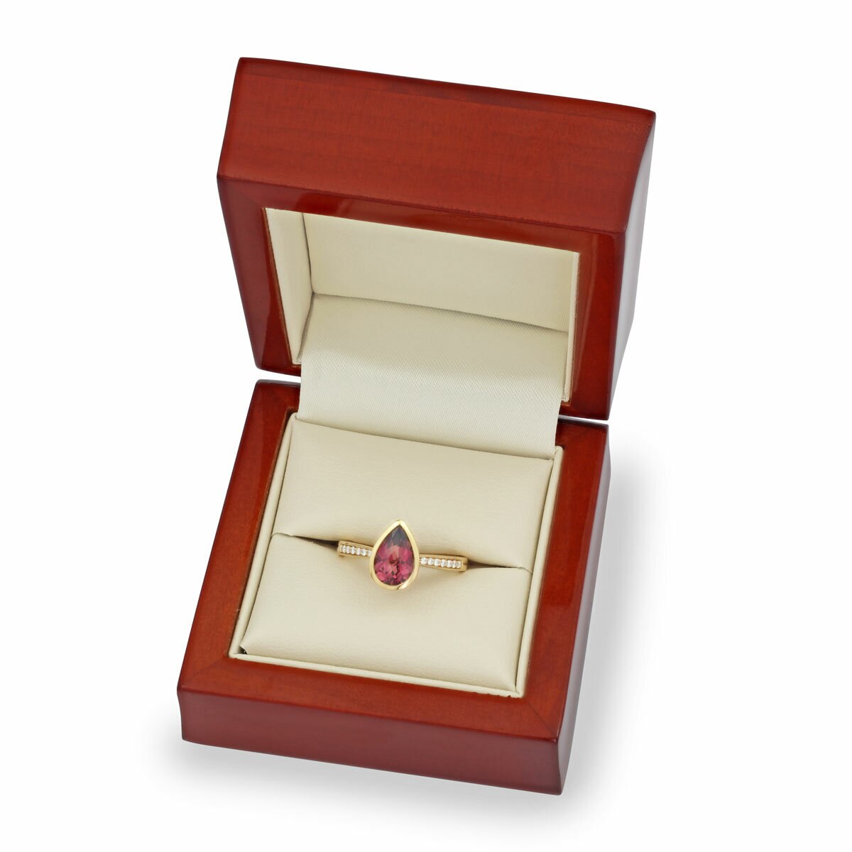 Pear Cut Garnet & 0.09ctw Diamond Ring, 18ct Yellow Gold