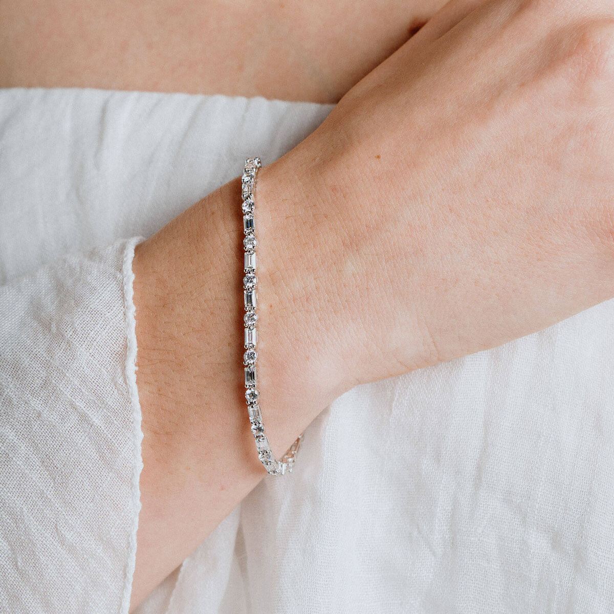 DiamonFire Sterling Silver Cubic Zirconia Baguette and Round Bracelet