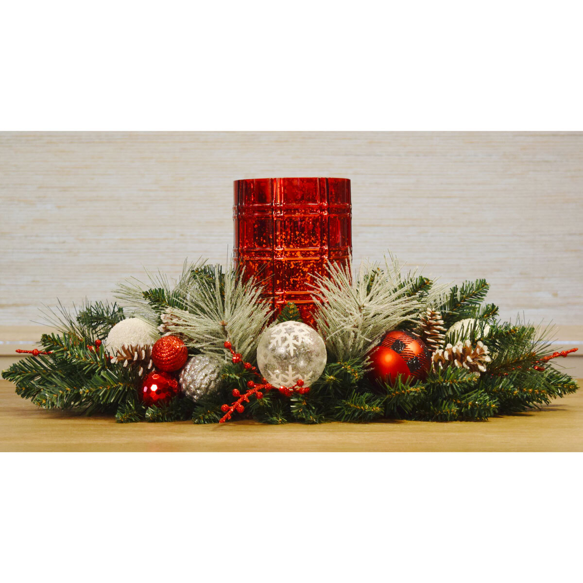26 Inch (66 cm) Indoor Red and Gold Hurricane Christmas Centrepiece