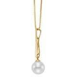 8-8.5mm Cultured Freshwater White Pearl Drop Pendant, 14ct Yellow Gold