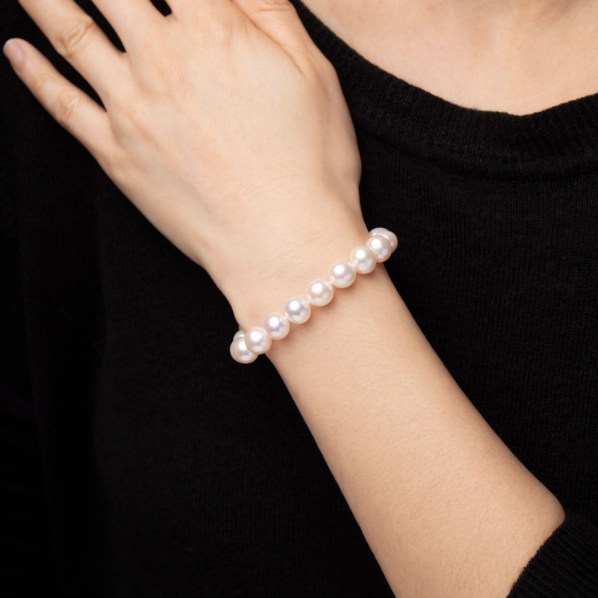 9-9.5mm Cultured Freshwater White Pearl Bracelet, 18ct White Gold