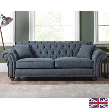 Bordeaux Button Back Blue Fabric 4 Seater Sofa