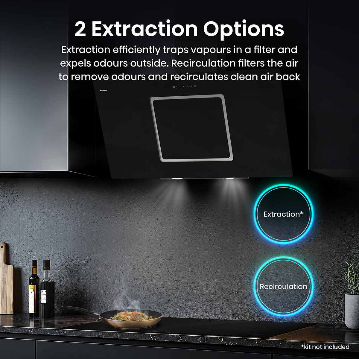 Hisense Hi6 CH10IN14BBUK 100cm Chimney Cooker Hood, A Rated in Black Glass