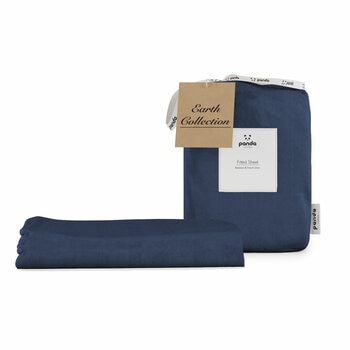 Panda Bamboo & French Linen Navy Fitted Sheet in 3 Sizes