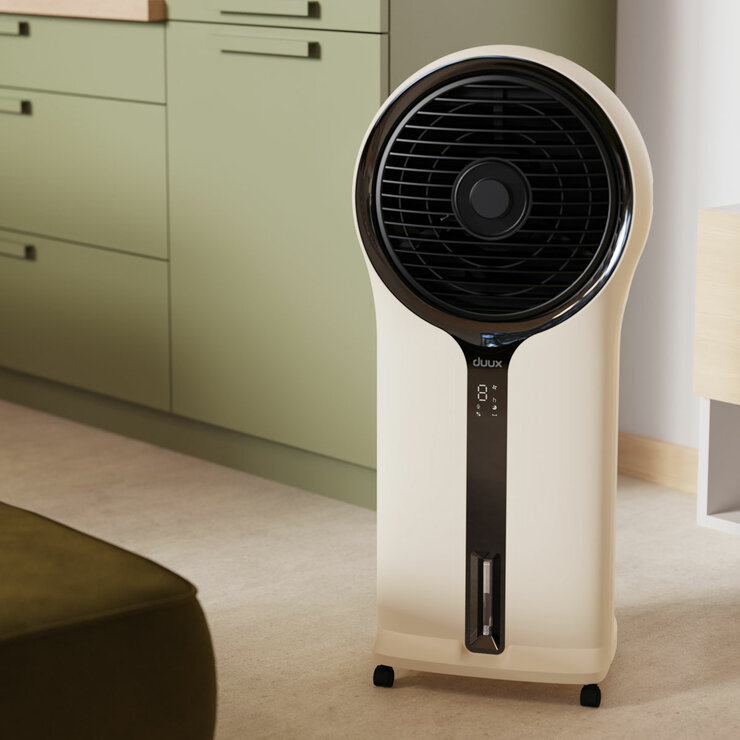 Lifestyle image of Duux Mist Air Cooler in living room