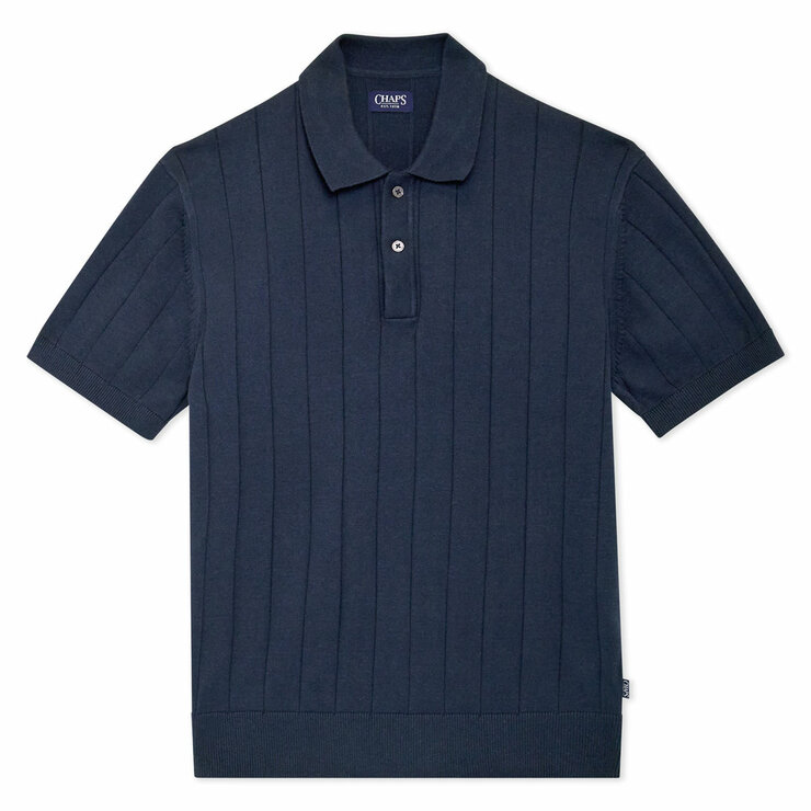 Chaps Men's Ribbed Knit Polo in Navy Chaps Men's Ribbed Knit Polo in Navy