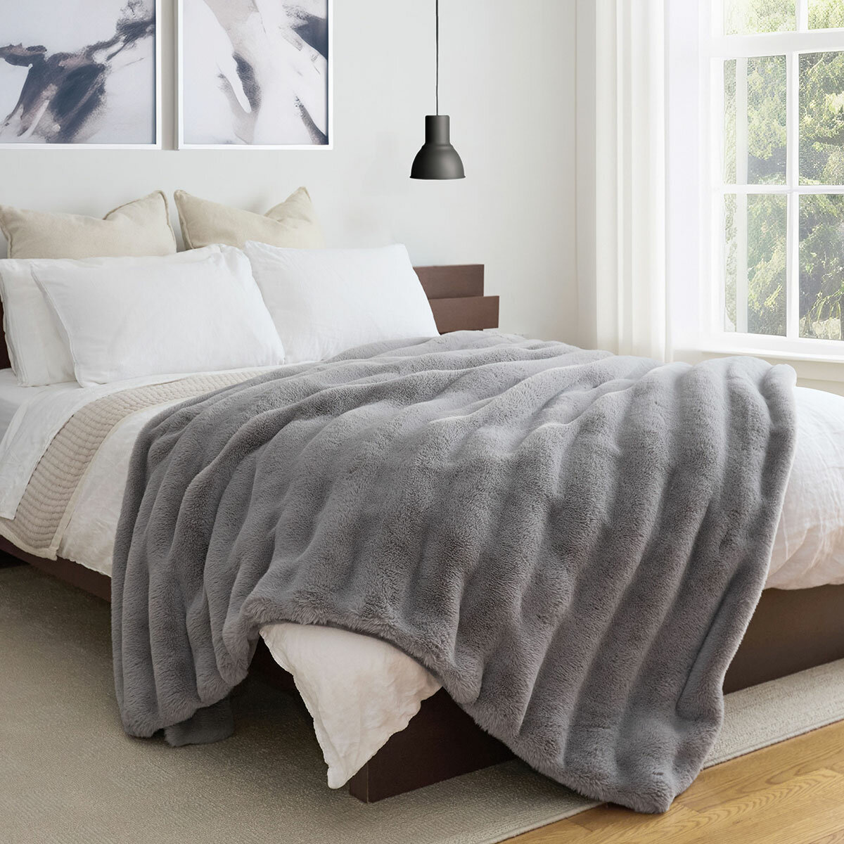 Colour Your Home Stripe Faux Rabbit Fur Blanket in 3 colours, 248 x 233cm