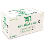 Image of white Tate & Lyle box on white background with White Sugar Sticks text