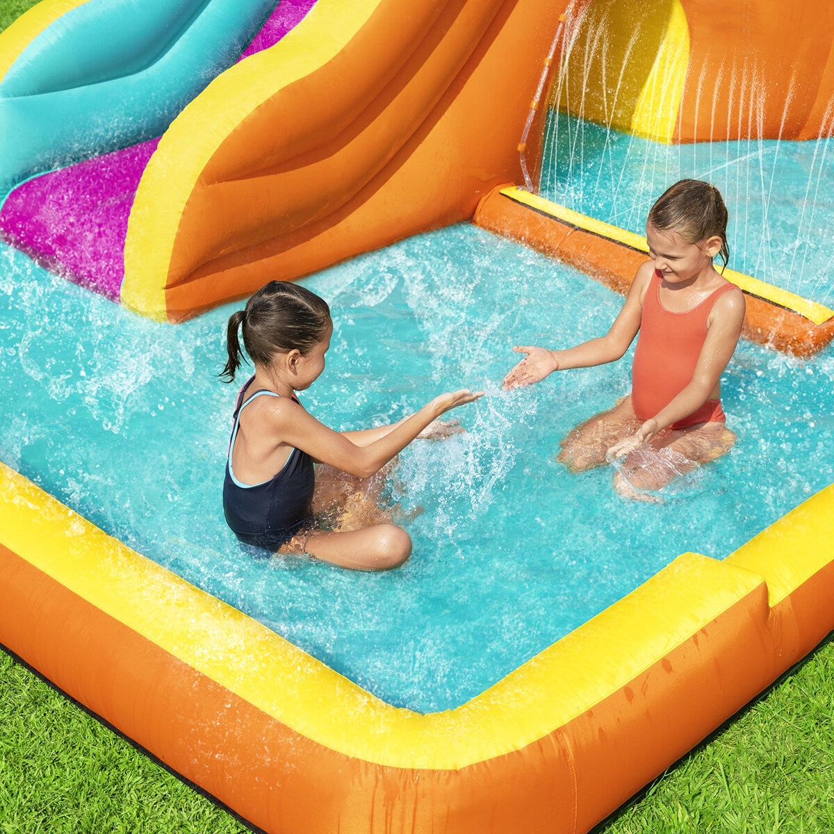 Lifestyle image of a woman setting up the water park