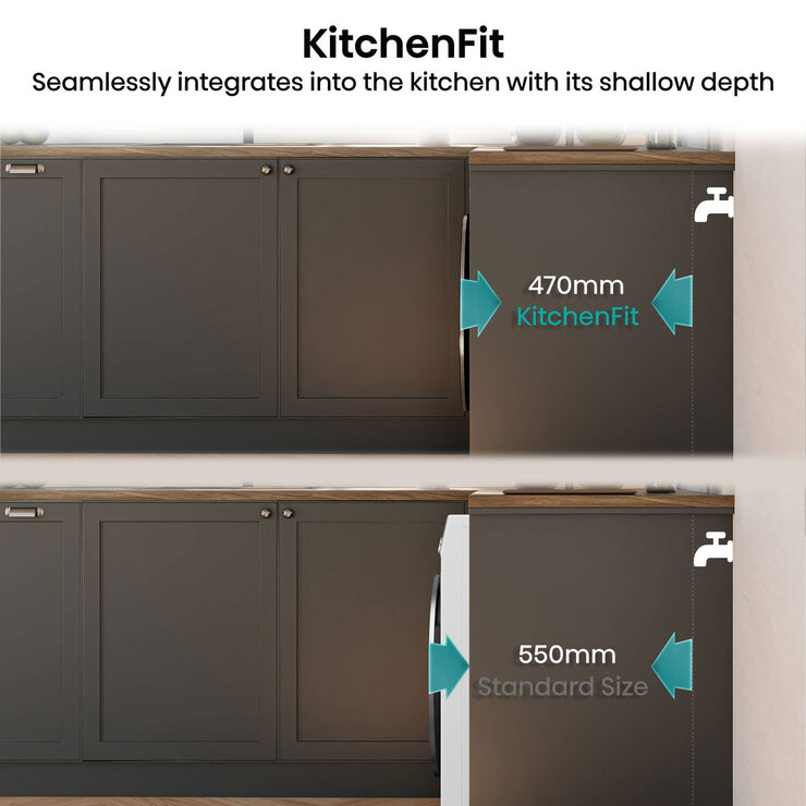 Hisense KitchenFit 5i Series WF5I9043BWFS, 9kg Washing Machine, A Rated in White