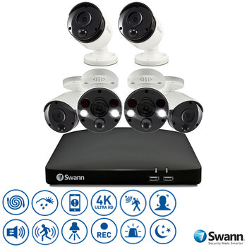 Swann 8 Channel 2TB NVR Recorder with 2 x 4K Ultra HD Spotlight IP Bullet Cameras, SWNVK-887802B2FB and 4 x 4K Ultra HD Thermal Sensing Bullet IP Security Camera, SWNHD-887MSB